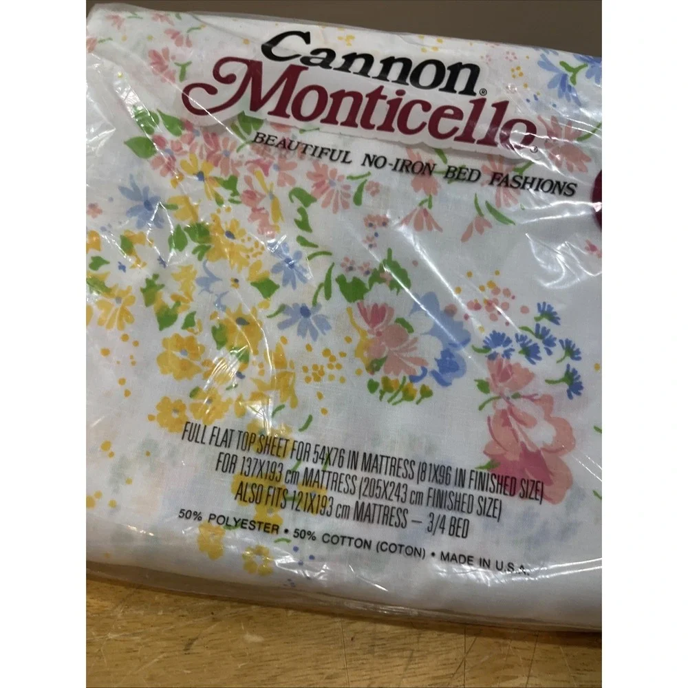Vtg Cannon Monticello Floral Print‎ Full Flat Sheet  Garden Cottagecore Flowers